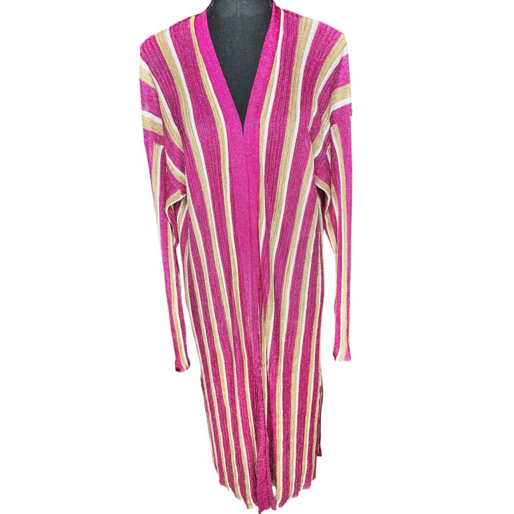 Future Collective J Lopez Open Front Long Cardigan Plus Size 1X Striped Sweater